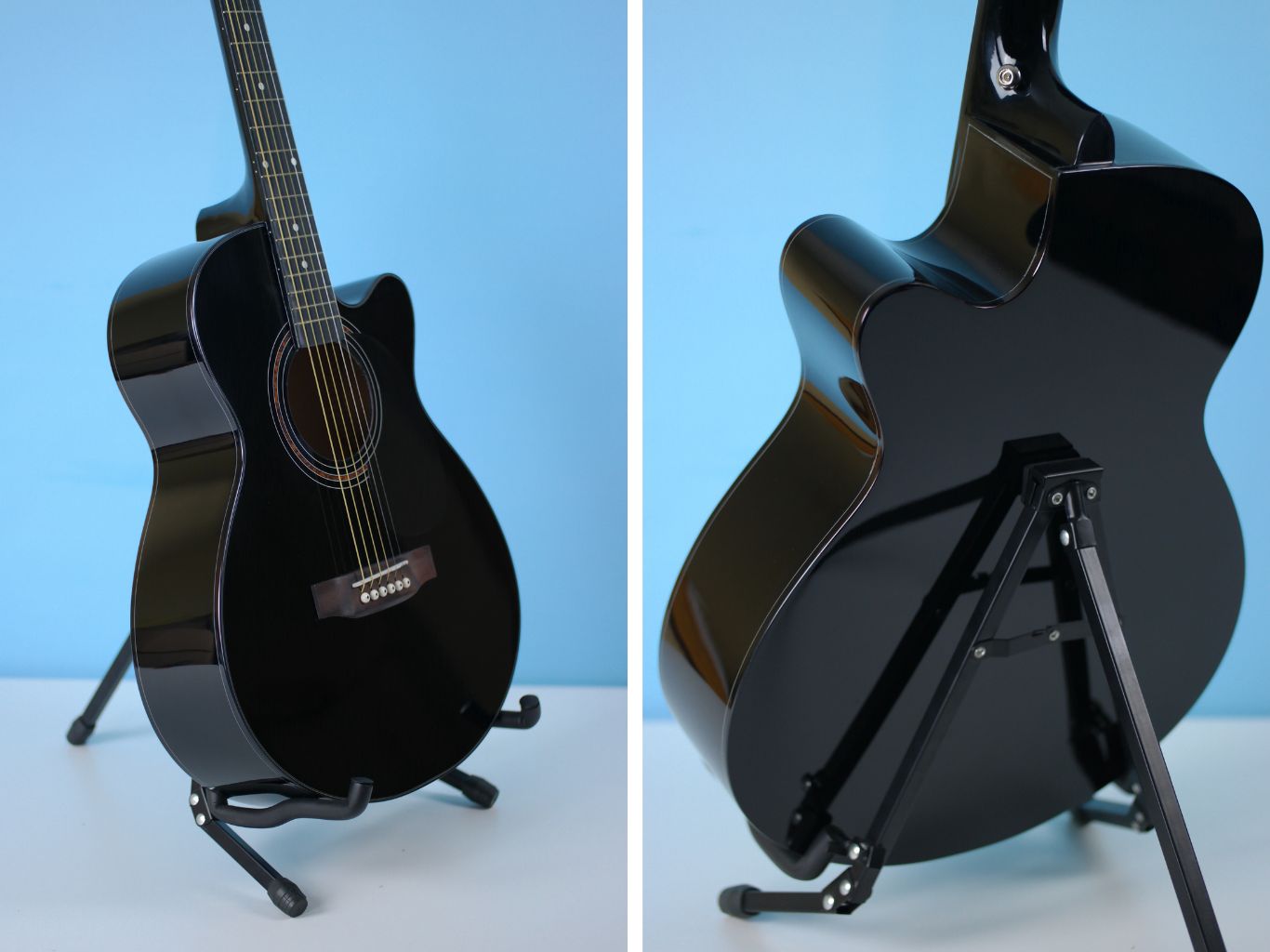 Condorwood Baltia 40 BK juodos akustinės gitaros vaizdas iš priekio ir galo